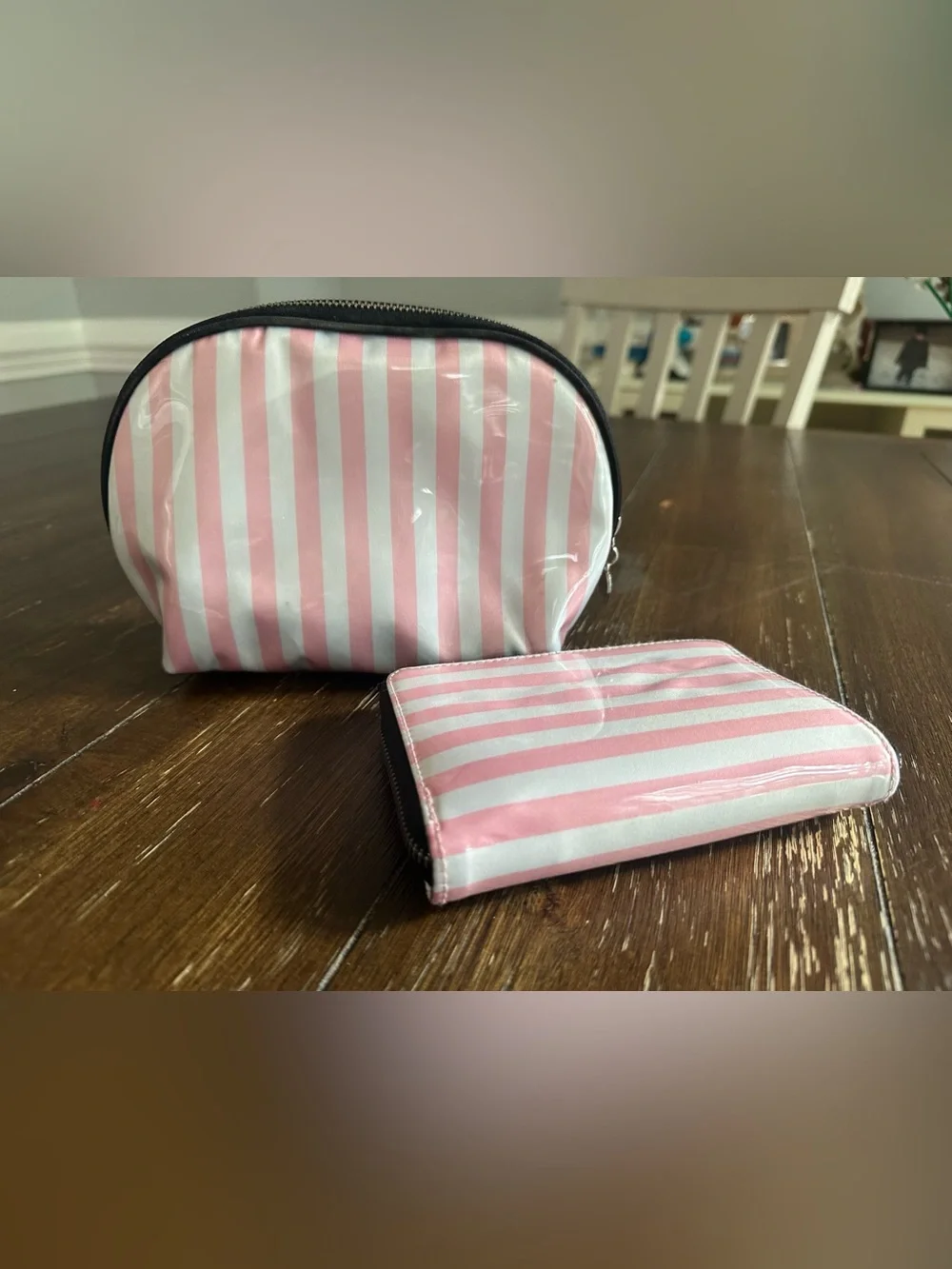 Victoria’s Secret striped cosmetics bag